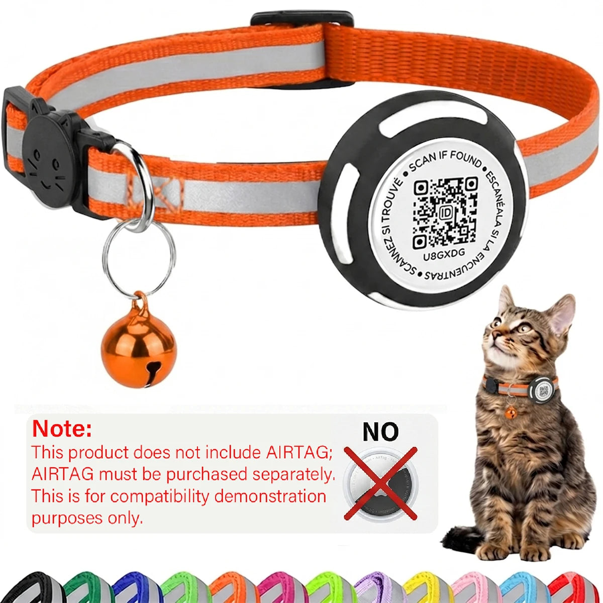 AirTag Cat Collar with Air tag Holder & Pet Name QR Code Dual Protection Reflective Pet Collar for Kitten Puppy (No Airtag)