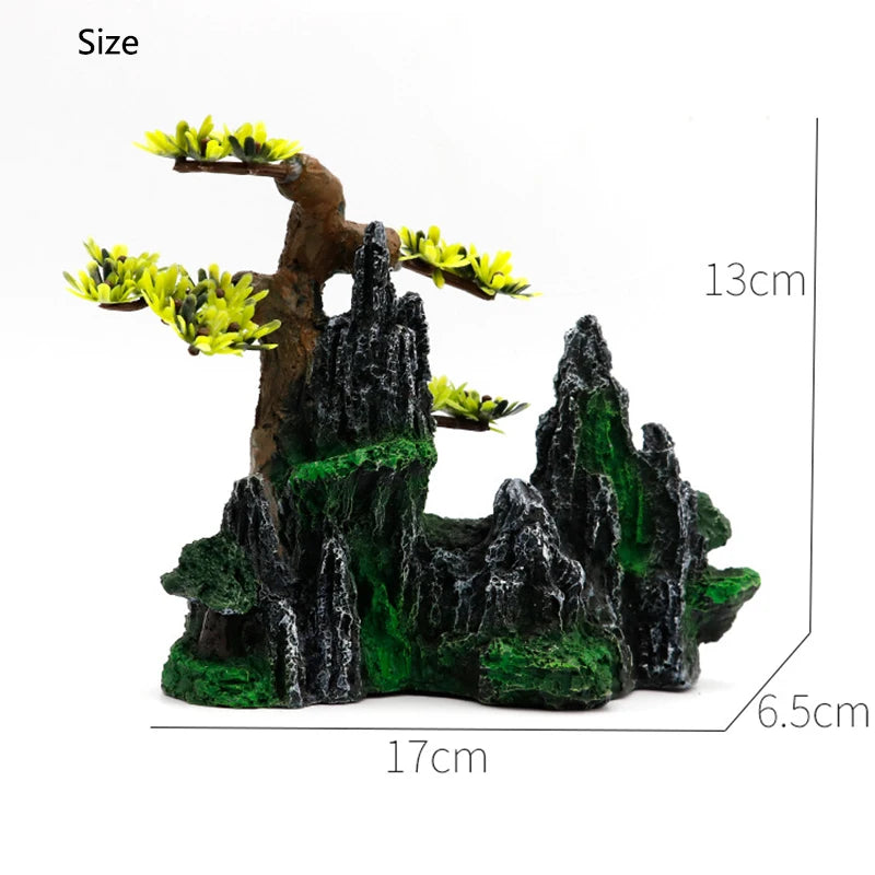 Fish Tank Rockery Ornament – Resin Mountain & Tree Aquascape Decor