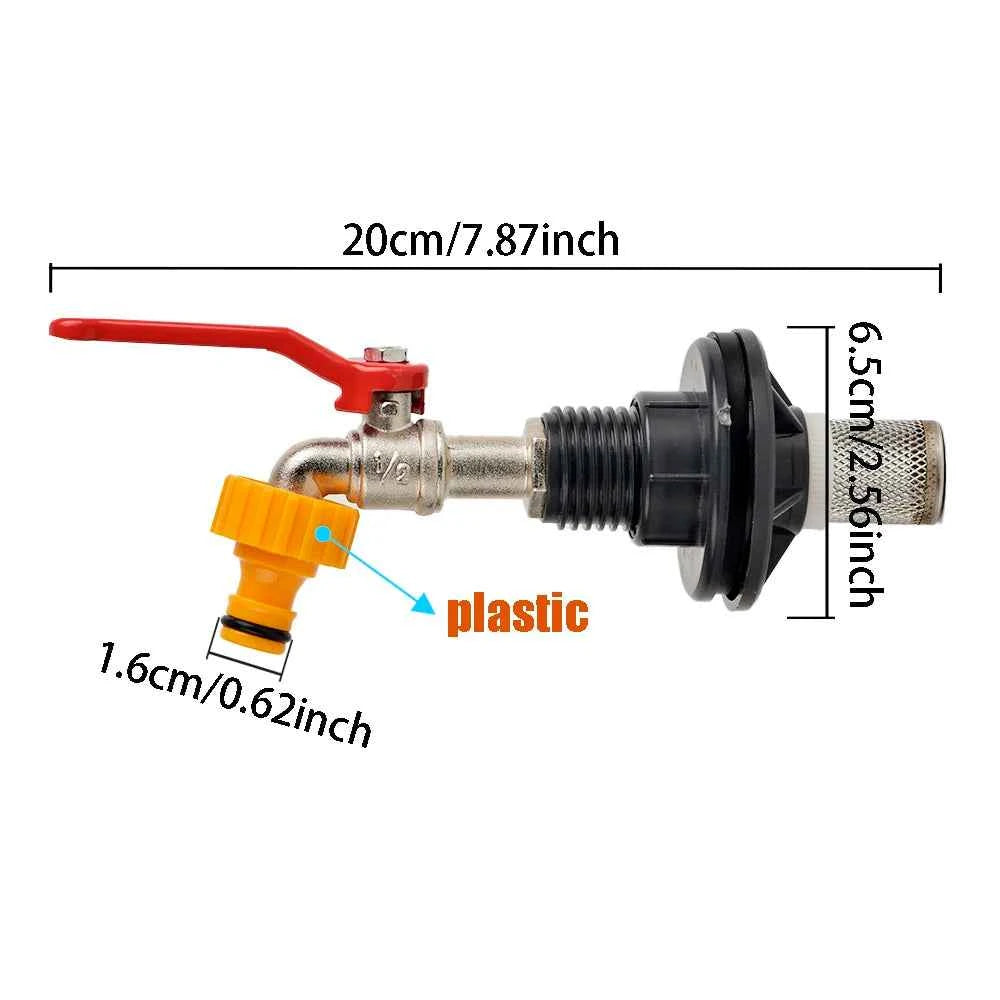 Copper Alloy Faucet with Partition Accessories, PVC Rain Barrel Spigot Kit for Aquarium and Livestock Drainage Adapter