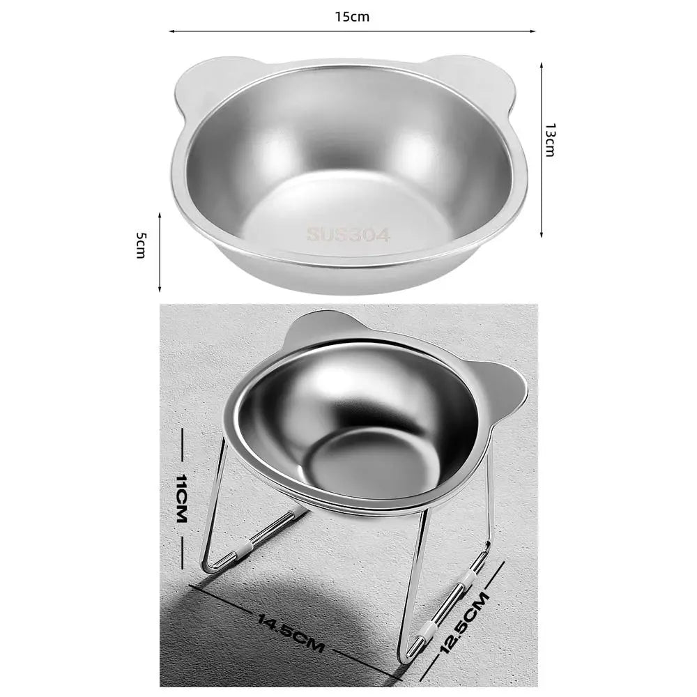 304 Stainless Steel Raised Cat Bowl with 15° Elevated Design Tilted Neck Guard Healthy Feeding Shatterproof for Cats Puppies