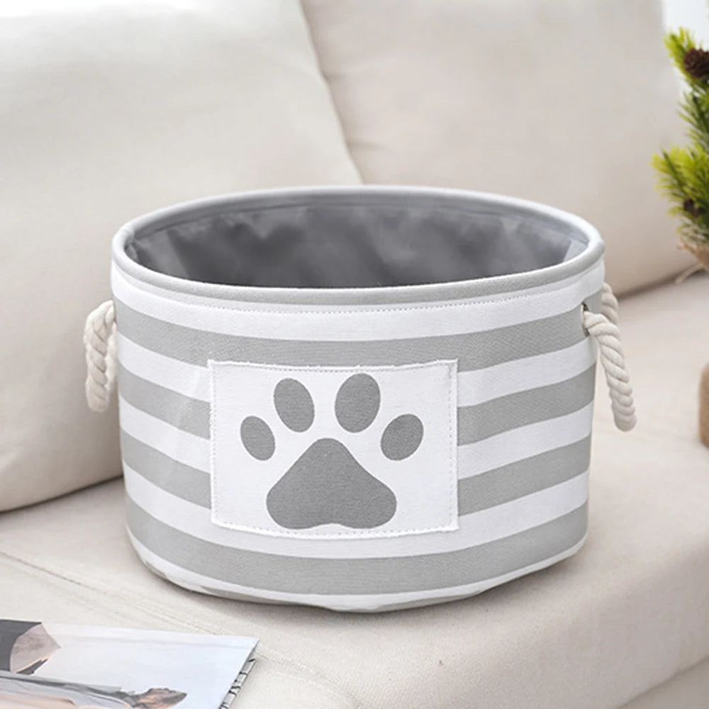 Round Pet Storage Basket – Striped Toy Organizer with Carry Handles