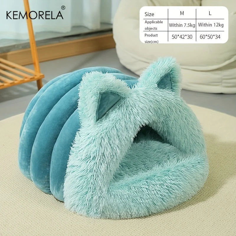 Warm Cat Cave Nest – Winter Indoor Hideaway Bed with Cute Ear Design