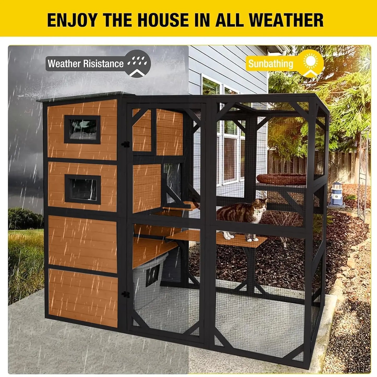 Large Cat Catio 4 Tiers Cat Enclosures House for Outdoor Indoor Cats with Weatherproof Roof, 3 Resting Rooms, 3, Custom