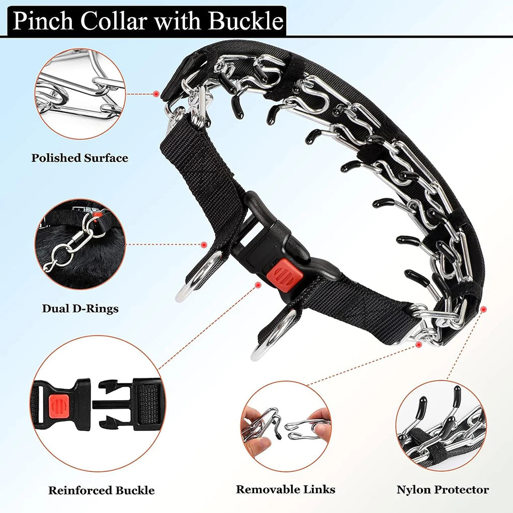 Adjustable Covered Dog Pinch Collar – Reflective Training Collar for Small, Medium & Large Dogs