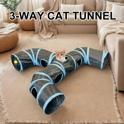 Foldable Three-Way Cat Tunnel – Fun Crawling & Hiding Toy for Cats