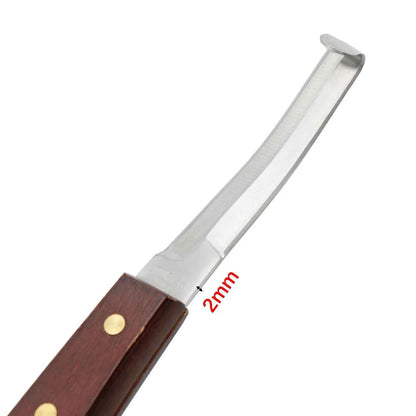 2 Pcs Horseshoe Knife With Wooden Handle Stainless Steel Double-edged & Ring-shaped Blades Cattle Sheep Hoof Trimming Tools