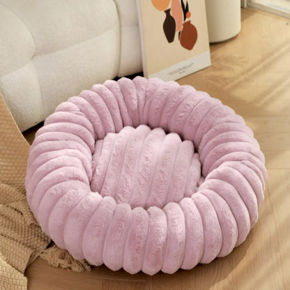 Warm Round Pet Bed for Medium Dogs & Cats – Fluffy Plush Sleeping Nest