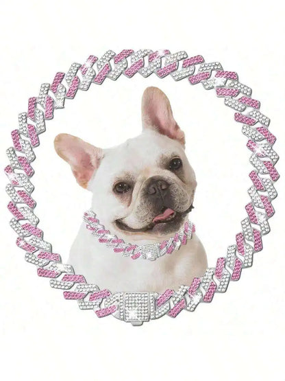 Rose Gold Cuban Chain Pet Collar with Crystal Accents for Dogs and Cats