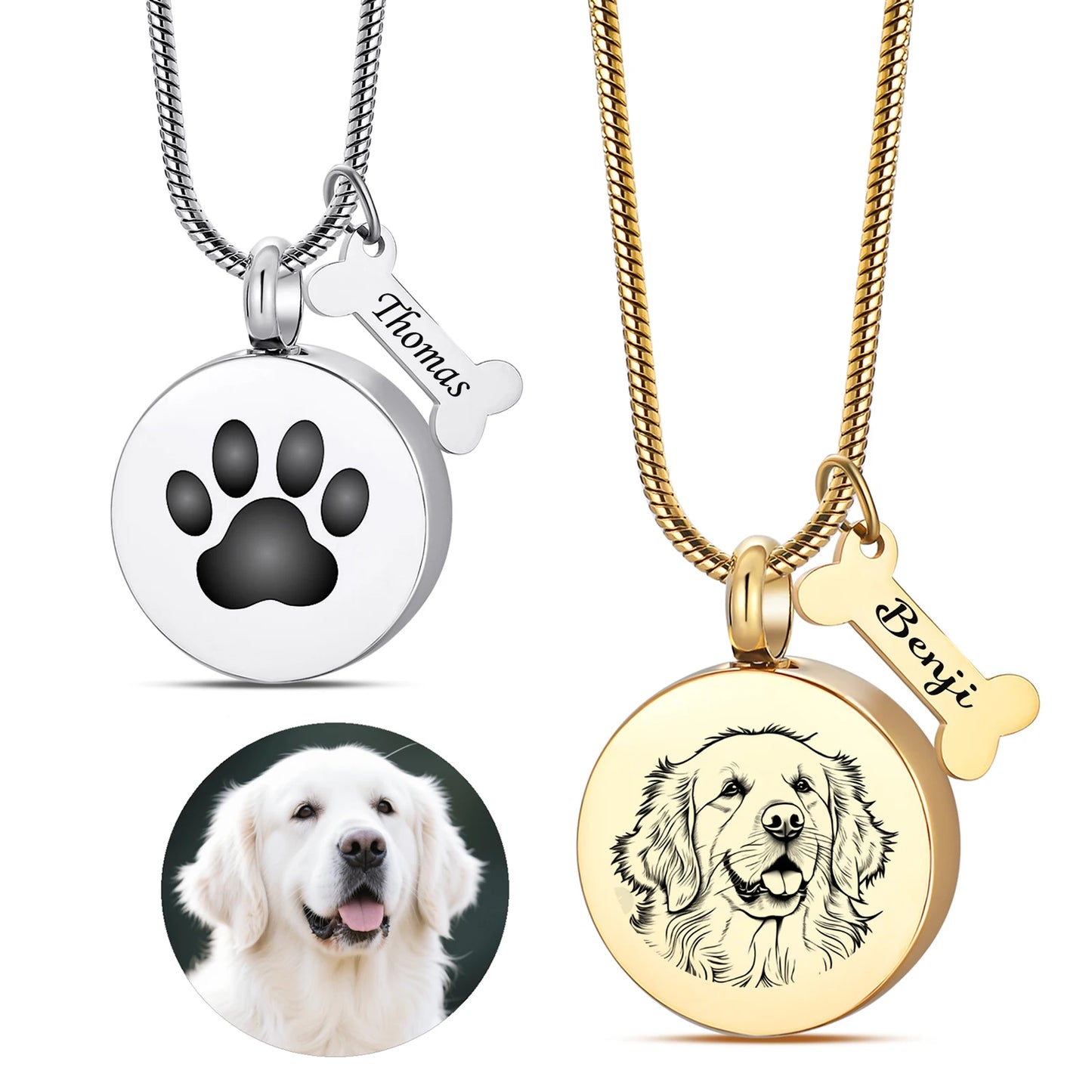Stainless Steel Ashes Necklace – Custom Paw Print Cremation Keepsake Jewelry