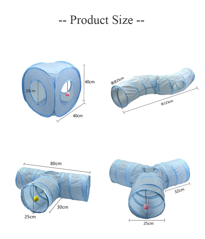 Gray 3-Way Cat Play Tunnel – Foldable Tunnel Toy for Indoor Cats & Kittens