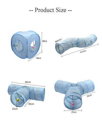 Gray 3-Way Cat Play Tunnel – Foldable Tunnel Toy for Indoor Cats & Kittens