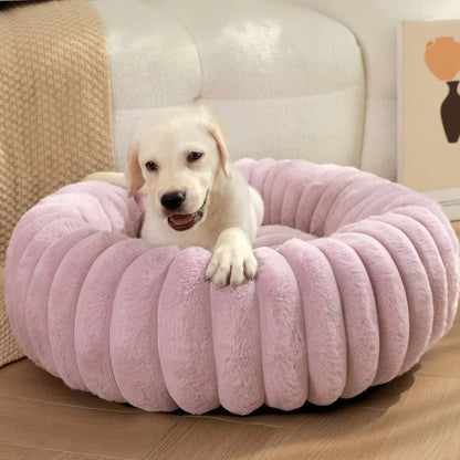 Warm Round Pet Bed for Medium Dogs & Cats – Fluffy Plush Sleeping Nest