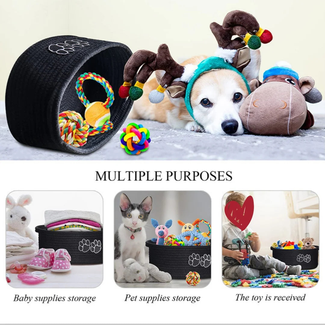 Pet Toy Organizer Basket – Woven Storage Bin for Toys & Accessories
