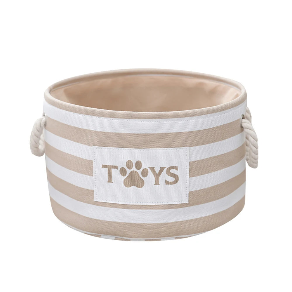 Round Pet Storage Basket – Striped Toy Organizer with Carry Handles