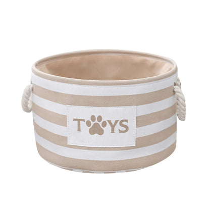 Round Pet Storage Basket – Striped Toy Organizer with Carry Handles