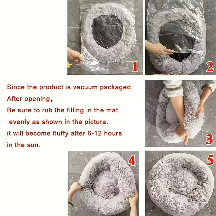Soft Round Pet Bed – Warm Plush Donut Bed for Small & Medium Pets