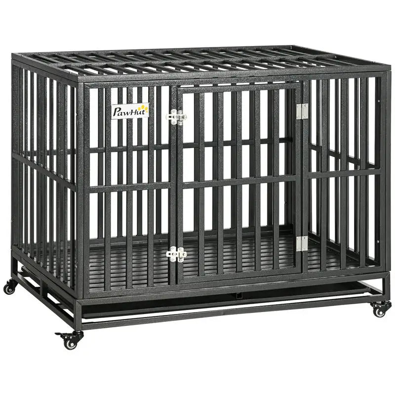 Heavy Duty Dog Kennel – 44-Inch Metal Crate with Playpen Extension