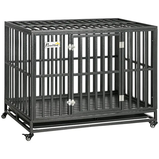 Heavy Duty Dog Kennel – 44-Inch Metal Crate with Playpen Extension