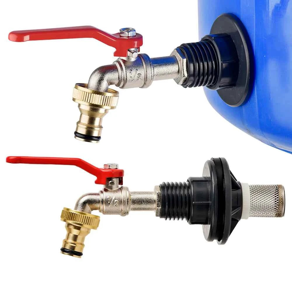 Copper Alloy Faucet with Partition Accessories, PVC Rain Barrel Spigot Kit for Aquarium and Livestock  Drainage Adapter