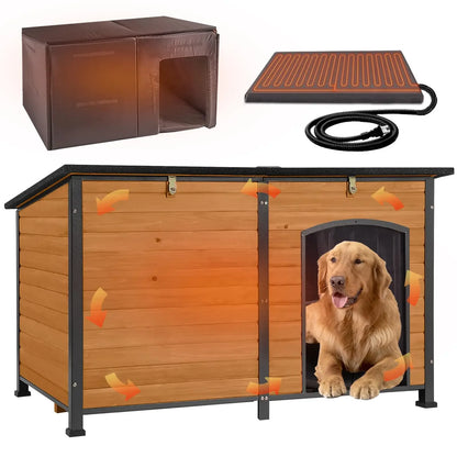 Outdoor Insulated Dog Shelter – Heated Doghouse with Metal Anti-Chew Frame