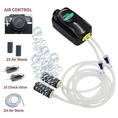 Fish Tank Air Compressor – Mini Single/Double Outlet Oxygen Pump with Accessories (3W/5W)