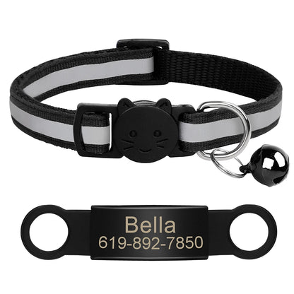 Custom Pet ID Collar for Cats – Reflective Collar with Bell & Engraved Tag