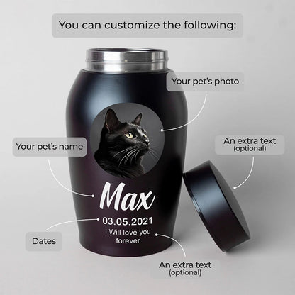Custom Pet Urns for Ashes Stainless Steel Cat Dog Urns Memorials Pet Photo Urn for Dogs Ashes Pet Souvenir Jar Keepsake Gifts