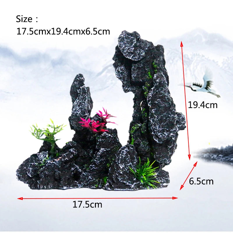 Fish Tank Rockery Ornament – Resin Mountain & Tree Aquascape Decor