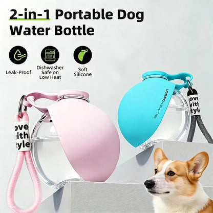 Travel Pet Water Bottle – 2-in-1 Dog Drinking Bottle with Hook & Collapsible Bowl