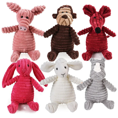 Plush Monkey & Pig Dog Toy – Corduroy Squeaky Chew Toy for Large Dogs