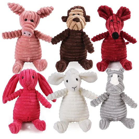 Plush Monkey & Pig Dog Toy – Corduroy Squeaky Chew Toy for Large Dogs