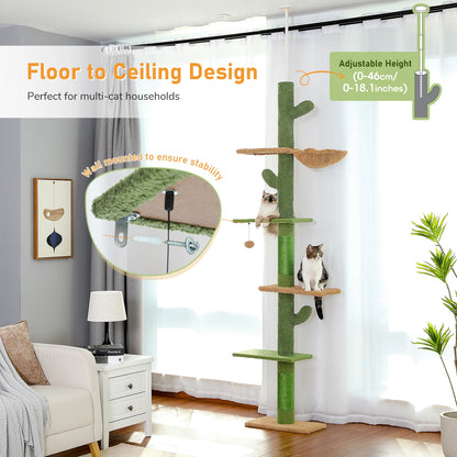 Tall Cactus Cat Tower – Multi-Level Cat Tree with Scratching Posts & Dangling Ball