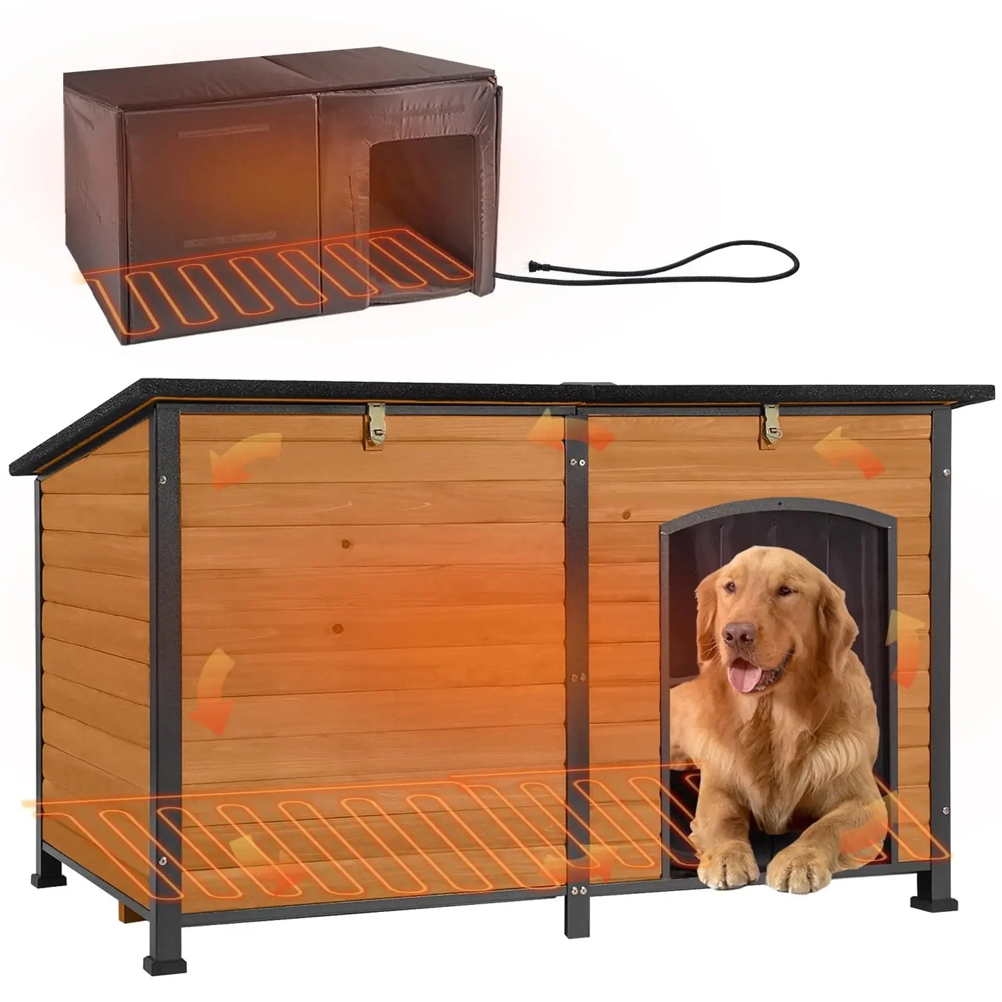 Outdoor Insulated Dog Shelter – Heated Doghouse with Metal Anti-Chew Frame