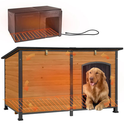 Outdoor Insulated Dog Shelter – Heated Doghouse with Metal Anti-Chew Frame