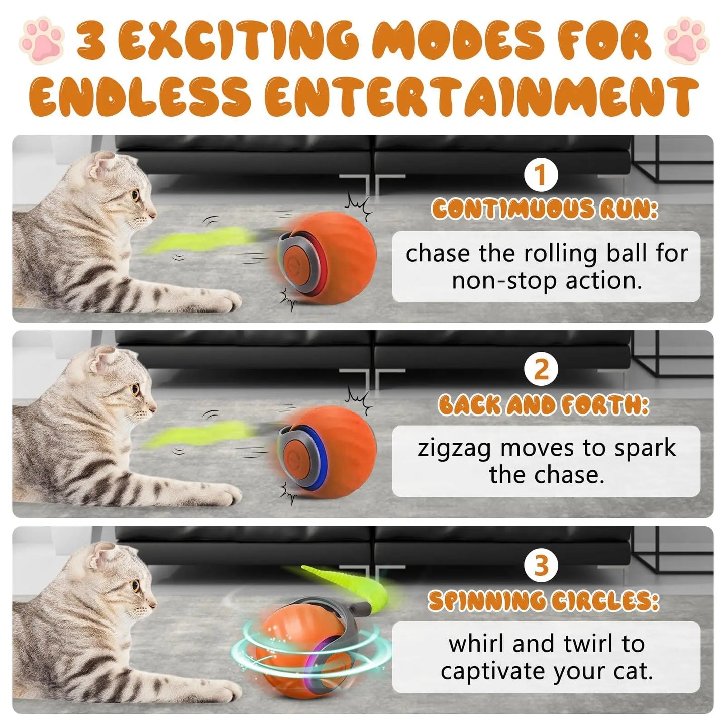 Speedy Tail 2.0 Electric Cat Toy – Automatic Rolling Ball with Dual Speed Modes