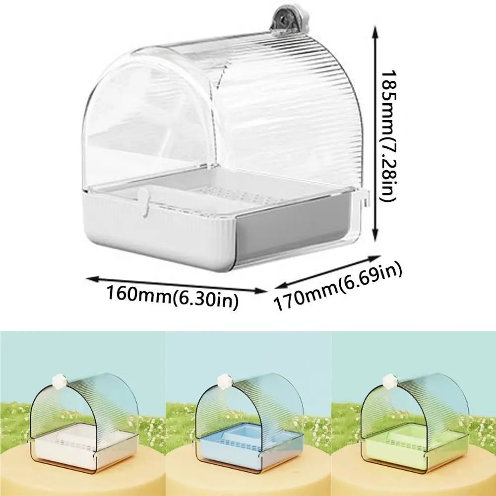 Transparent Bird Bath Cage Splash Proof Food Holder Box Bird Birdbath Feeder Bottom Drawer Screw Hooks Parrot Shower Box