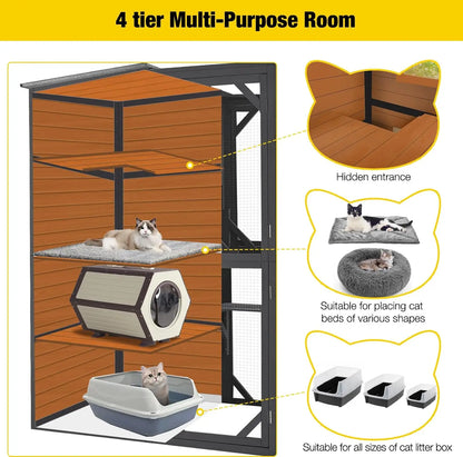 Large Cat Catio 4 Tiers Cat Enclosures House for Outdoor Indoor Cats with Weatherproof Roof, 3 Resting Rooms, 3, Custom