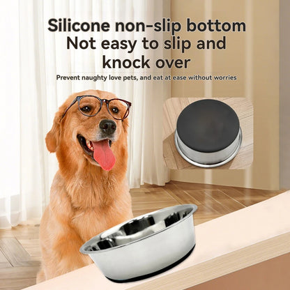 Stainless steel dog bowl, three sizes, with silicone anti slip bottom, durable dog bowl, suitable for small, medium and large