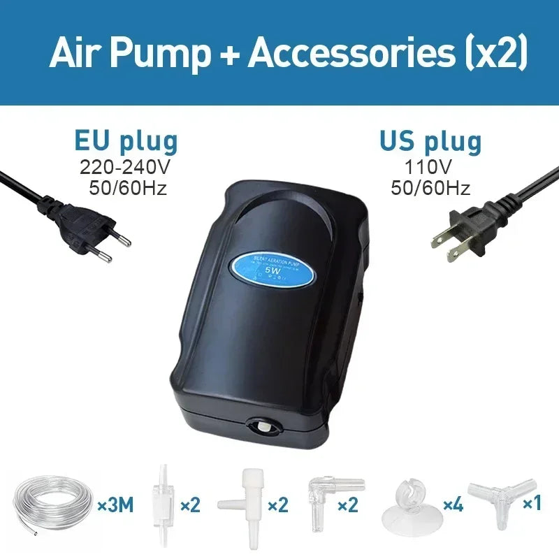 Fish Tank Bubble Pump – Silent 5W Aquarium Air Pump for Oxygenation