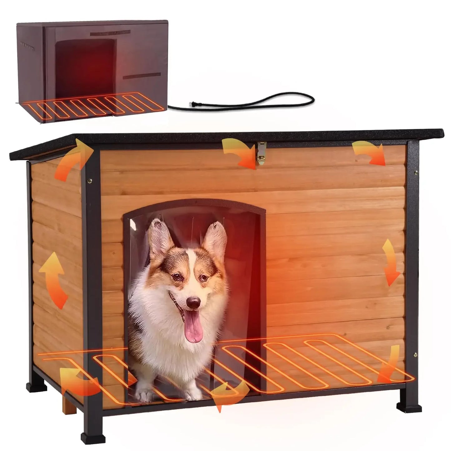 Outdoor Insulated Dog Shelter – Heated Doghouse with Metal Anti-Chew Frame