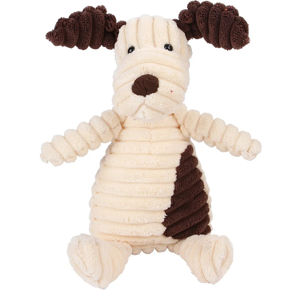 Plush Monkey & Pig Dog Toy – Corduroy Squeaky Chew Toy for Large Dogs