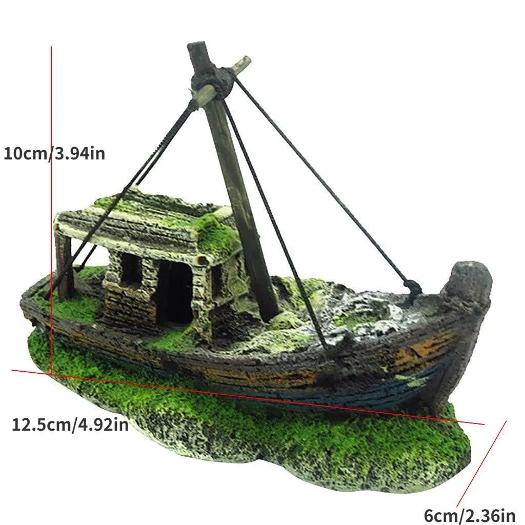 Shipwreck Fish Tank Decoration – Aquarium Resin Boat Accessory