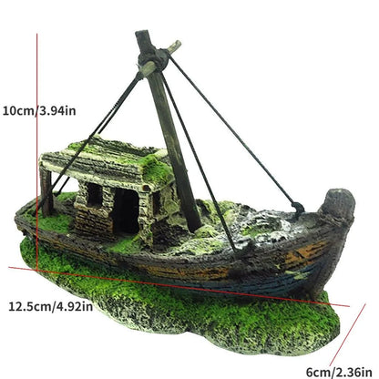 Shipwreck Fish Tank Decoration – Aquarium Resin Boat Accessory
