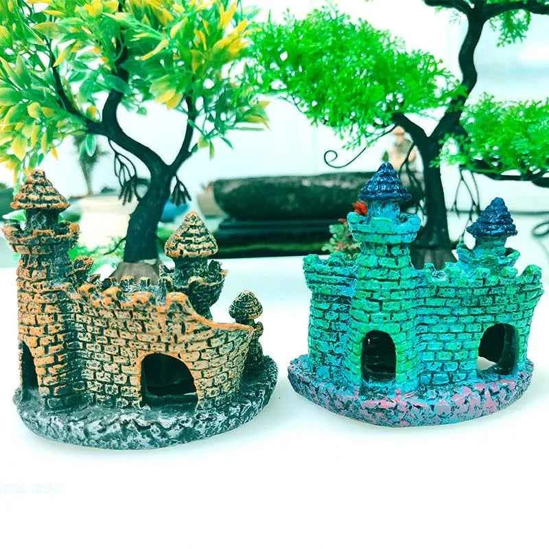 1Pcs Aquarium Creative Ornaments Simulation Resin Castle Fishbowl Retro Landscape Dodge House Fish Tank Accessories