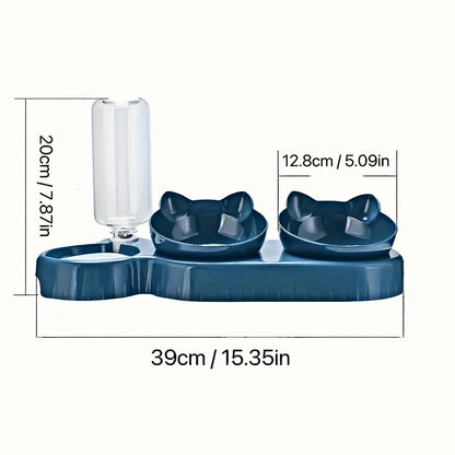Tilted Cat Bowl & Water Feeder Set – 3-in-1 Neck Protection Feeding Station