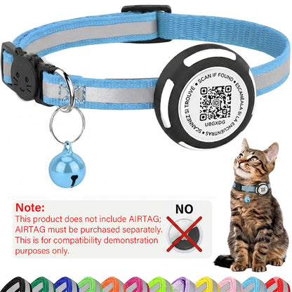AirTag Cat Collar with Air tag Holder & Pet Name QR Code Dual Protection Reflective Pet Collar for Kitten Puppy (No Airtag)