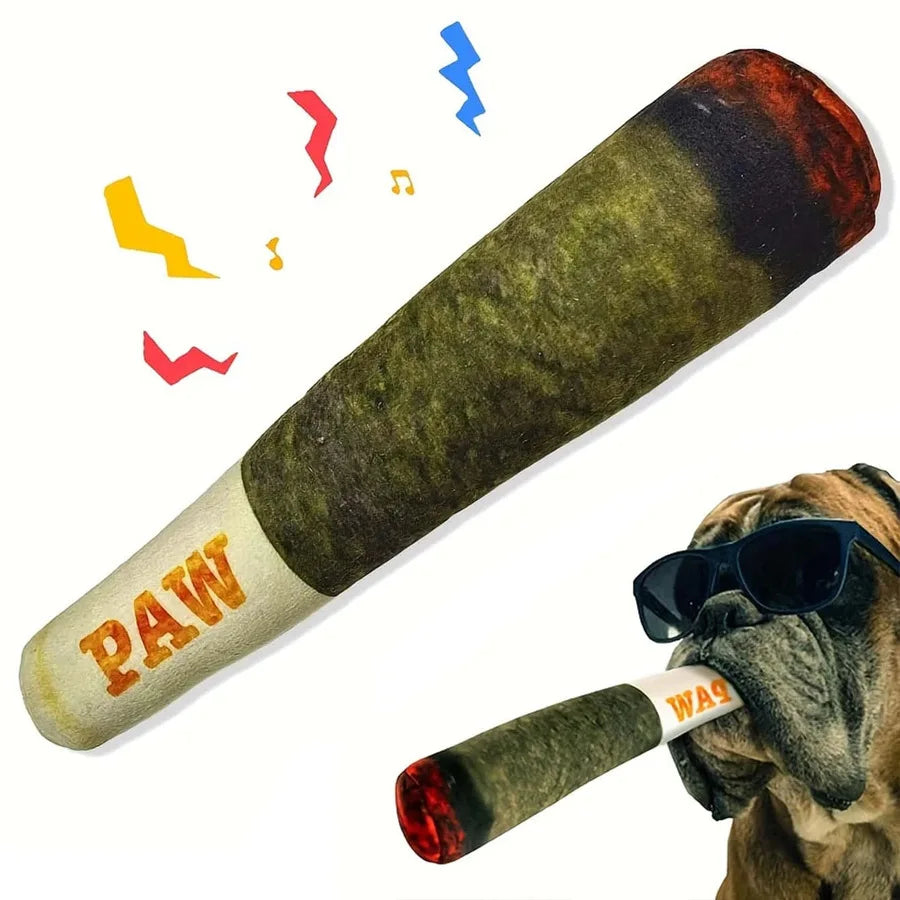 Tough Plush Dog Toy – Squeaker Cigar Chew Toy for Small, Medium & Large Dogs
