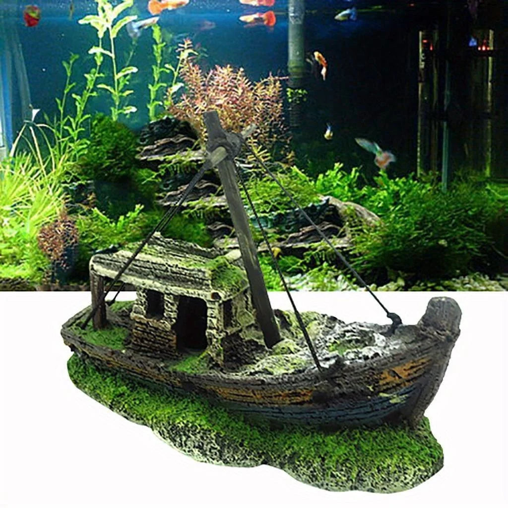 Shipwreck Fish Tank Decoration – Aquarium Resin Boat Accessory