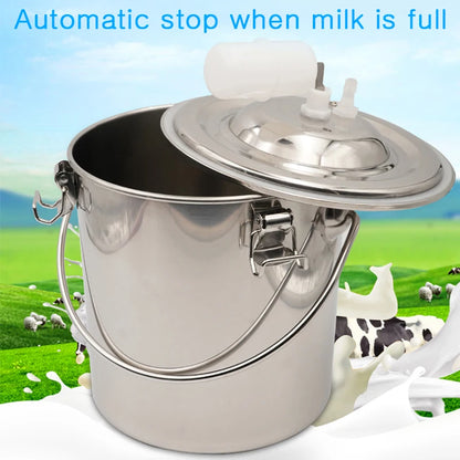 3L/5L Milking Machine Milker Automatic Electric & Pulsating for Farm Cows Goats Sheep Vacuum Pump Stainless Steel Milker Bucket