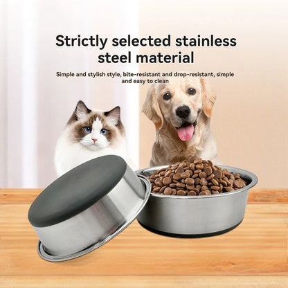 Stainless steel dog bowl, three sizes, with silicone anti slip bottom, durable dog bowl, suitable for small, medium and large